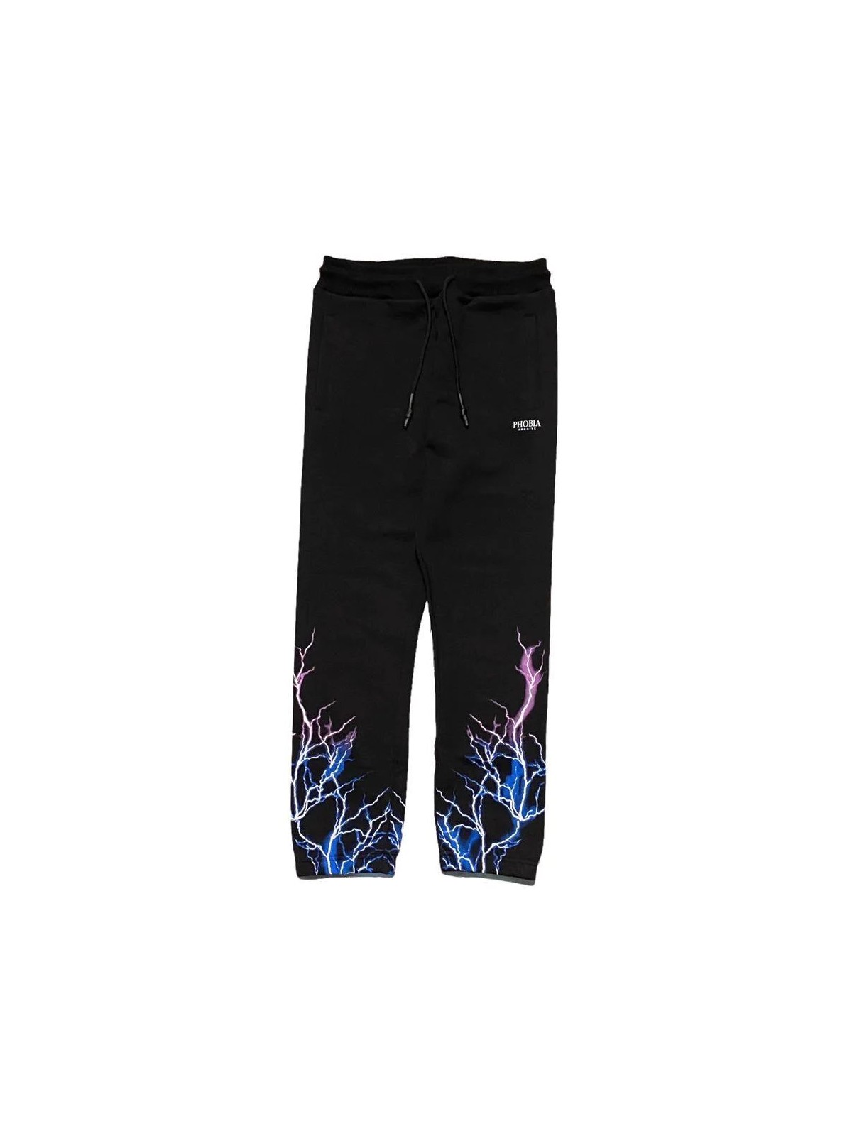 BLACK PANTS WITH BLUE AND PURPLE LIGHTNING