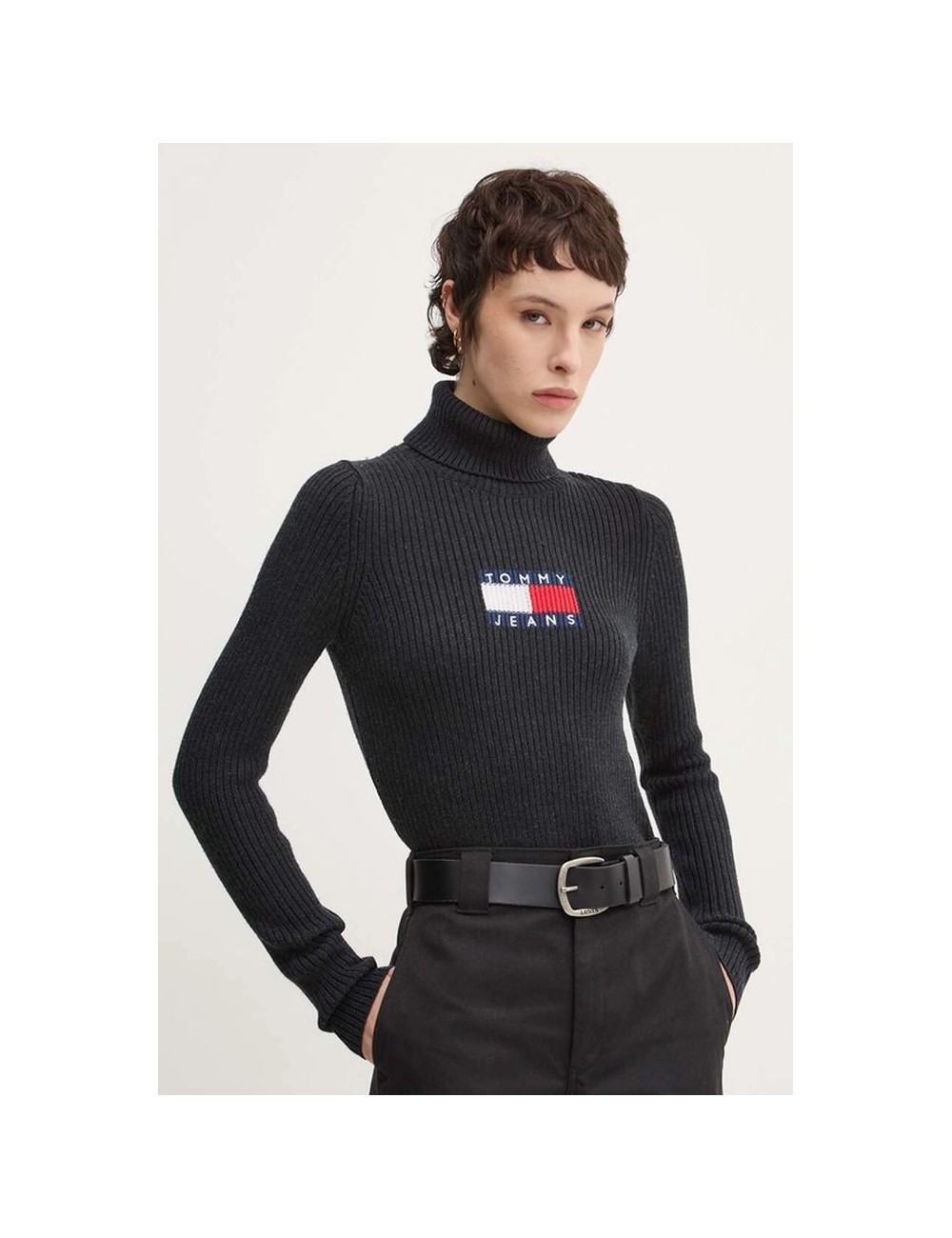 Dolcevita donna a costine con logo in misto lana DW0DW18678 Tommy Jeans