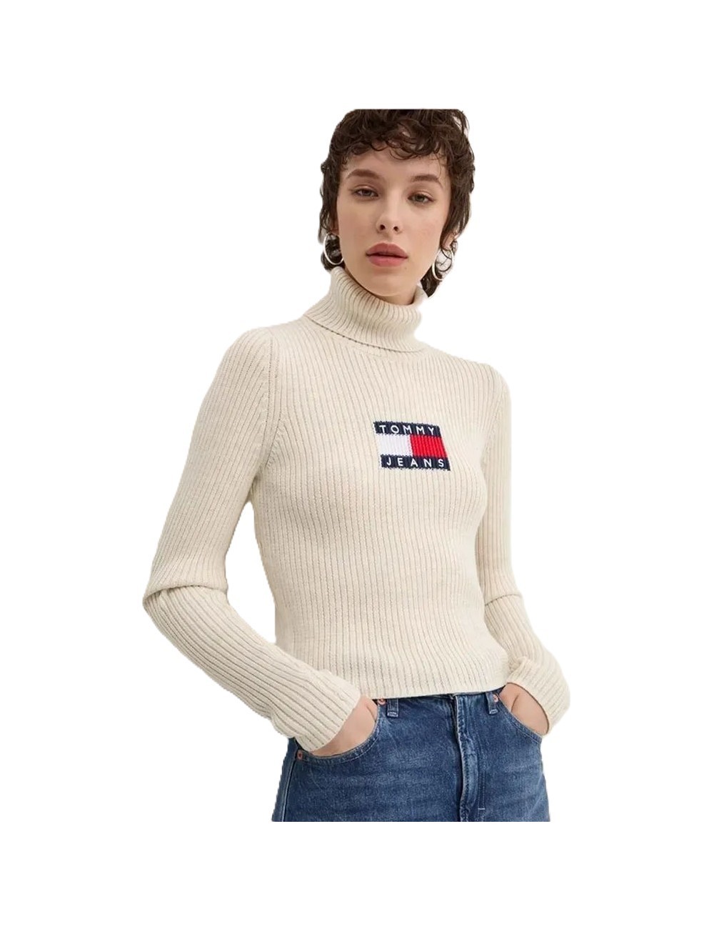 Dolcevita donna a costine con logo in misto lana DW0DW18678 Tommy Jeans