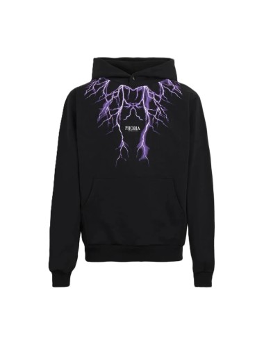 Felpa uomo in cotone con cappuccio fulmine viola PH00790 Phobia