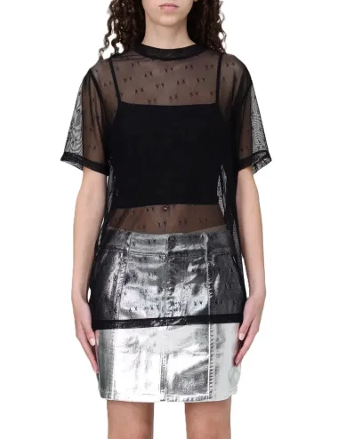 T-shirt donna combinata in tulle e logo all over XW000533AF13192 A|X Armani Exchange
