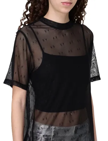 T-shirt donna combinata in tulle e logo all over XW000533AF13192 A|X Armani Exchange