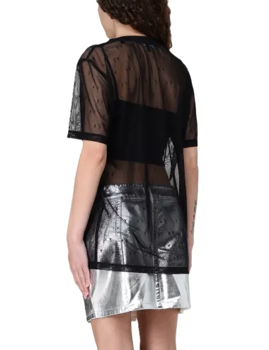 T-shirt donna combinata in tulle e logo all over XW000533AF13192 A|X Armani Exchange