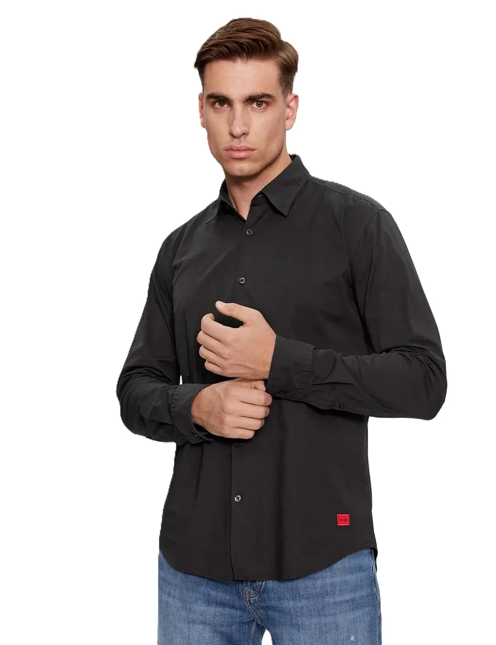 Camicia uomo in popeline di cotone Ermo slim fit con patch logo 50500216 Hugo