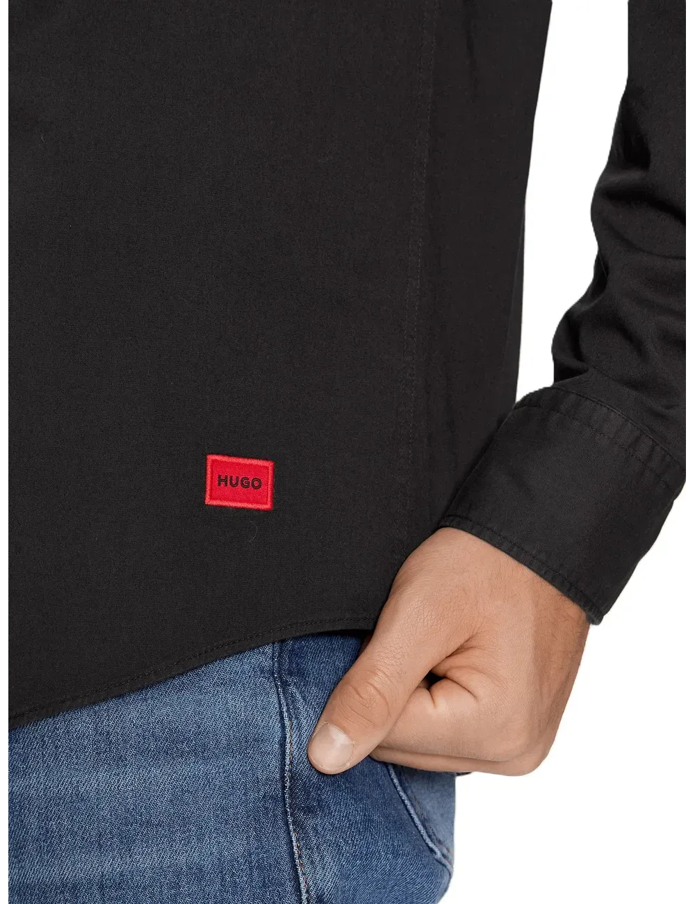 Camicia uomo in popeline di cotone Ermo slim fit con patch logo 50500216 Hugo