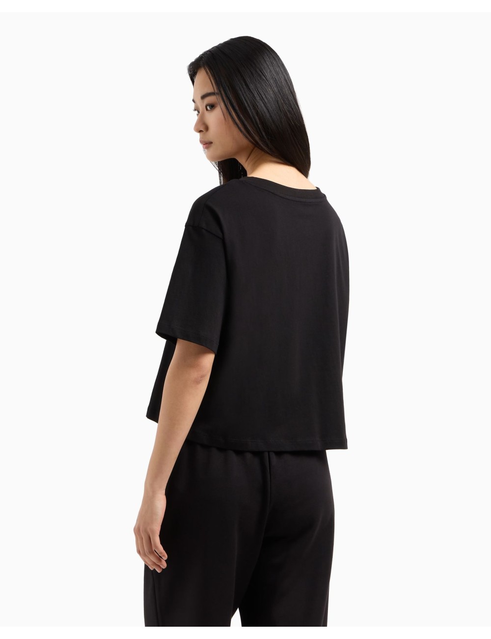 T-shirt donna cropped in cotone con logo di strass XW000102AF10359 A|X Armani Exchange