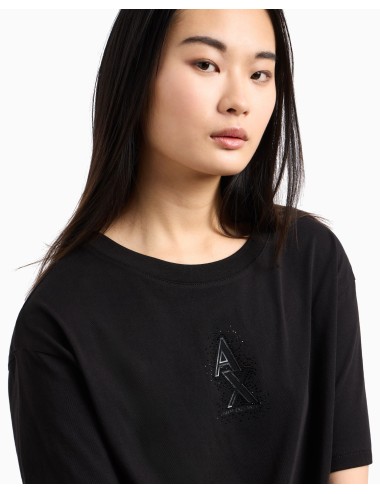 T-shirt donna cropped in cotone con logo di strass XW000102AF10359 A|X Armani Exchange