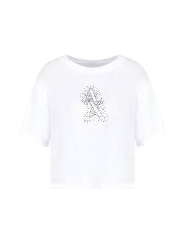 T-shirt donna cropped in cotone con logo di strass XW000102AF10359 A|X Armani Exchange