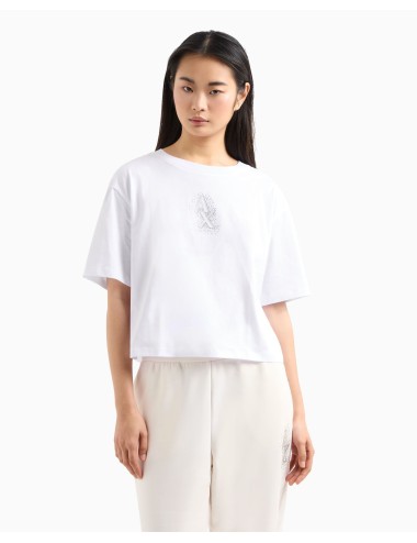 T-shirt donna cropped in cotone con logo di strass XW000102AF10359 A|X Armani Exchange