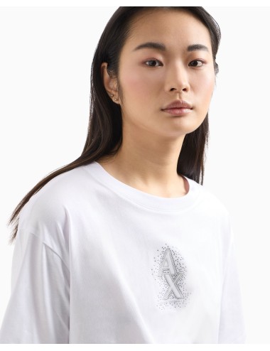 T-shirt donna cropped in cotone con logo di strass XW000102AF10359 A|X Armani Exchange