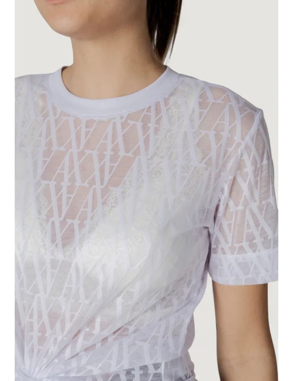 T-shirt donna maniche corte dettaglio trasparenze e logo all over XW000513AF10835 A|X Armani Exchange