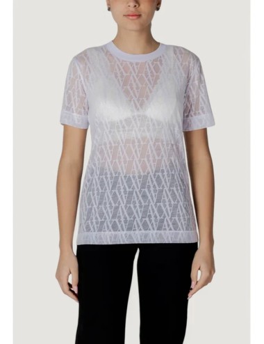 T-shirt donna maniche corte dettaglio trasparenze e logo all over XW000513AF10835 A|X Armani Exchange