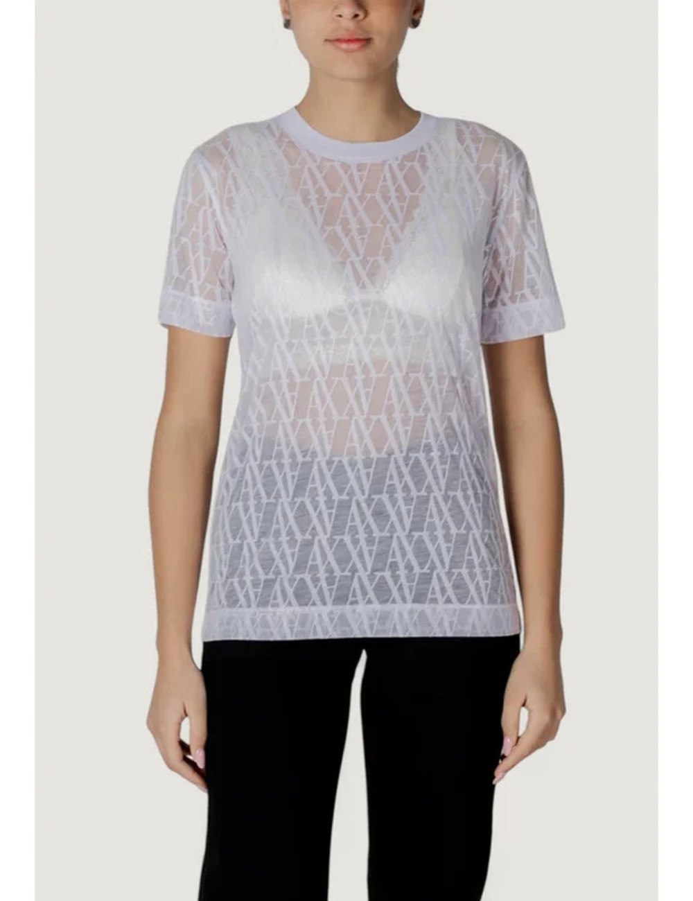 T-shirt donna maniche corte dettaglio trasparenze e logo all over XW000513AF10835 A|X Armani Exchange