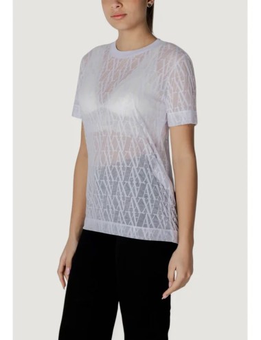 T-shirt donna maniche corte dettaglio trasparenze e logo all over XW000513AF10835 A|X Armani Exchange