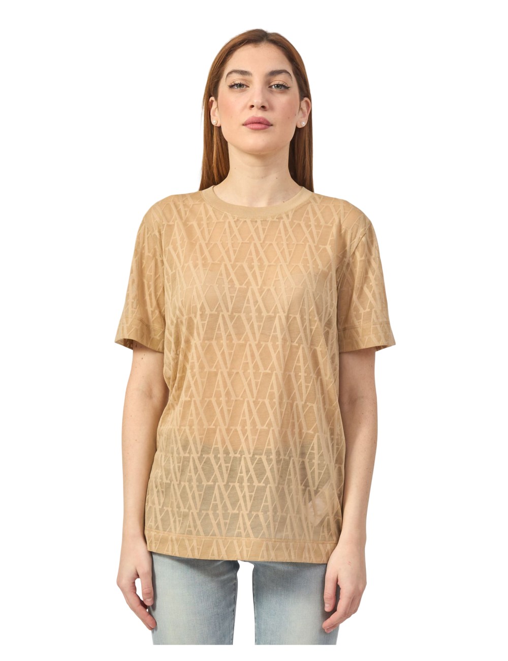 T-shirt donna maniche corte dettaglio trasparenze e logo all over XW000513AF10835 A|X Armani Exchange T-shirt donna maniche corte dettaglio trasparenze e logo all over XW000513AF10835 A|X Armani Exchange