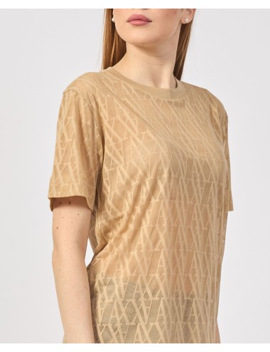 T-shirt donna maniche corte dettaglio trasparenze e logo all over XW000513AF10835 A|X Armani Exchange