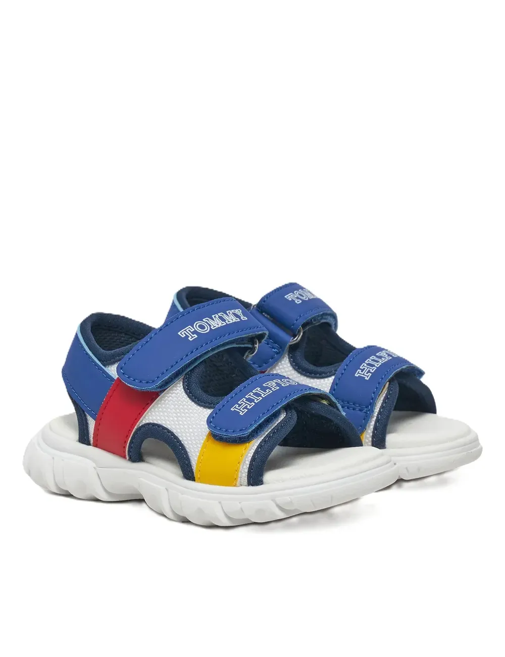 Sandali bambino in ecopelle e tessuto con strappi, logo e dettagli color block T1B2-33897-1591 Tommy Hilfiger