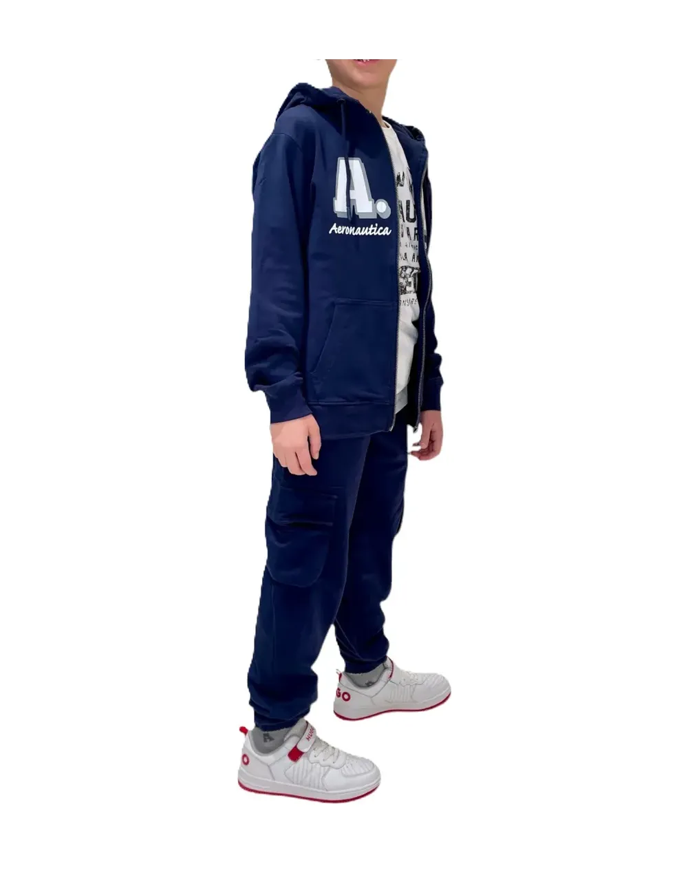 Tuta bambino in cotone con zip e cappuccio 251TF0006A Aeronautica Militare