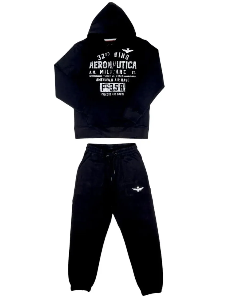 Tuta bambino in cotone con felpa con cappuccio e logo 251TF0005A Aeronautica Militare