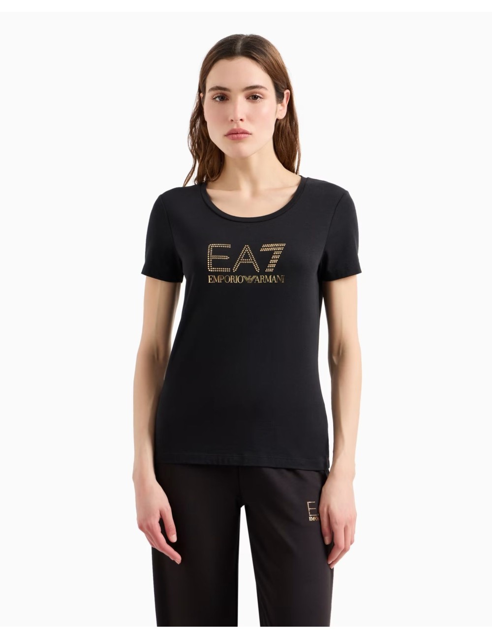 T-Shirt donna in misto cotone e modal Maxi Logo Evolution con dettaglio strass 8NTT67TJDQZ EA7 Emporio Armani