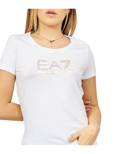 T-Shirt donna in misto cotone e modal Maxi Logo Evolution con dettaglio strass 8NTT67TJDQZ EA7 Emporio Armani