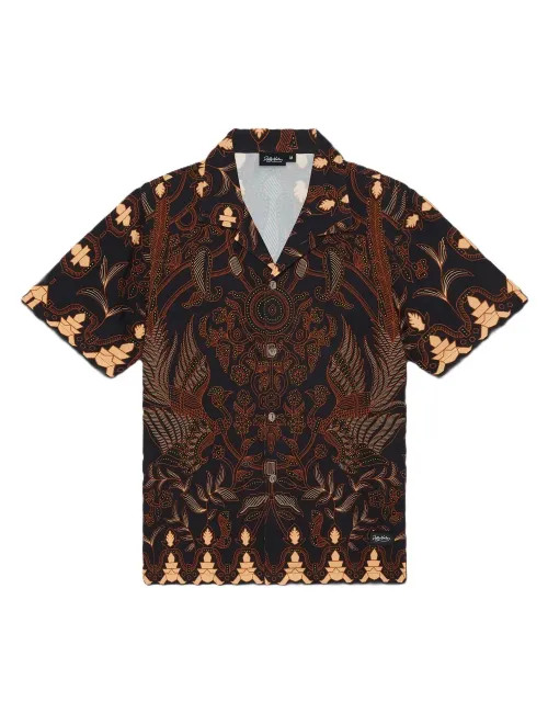 Camicia uomo bowling maniche corte in viscosa Nomadic Batick sh943-cc Dolly Noire