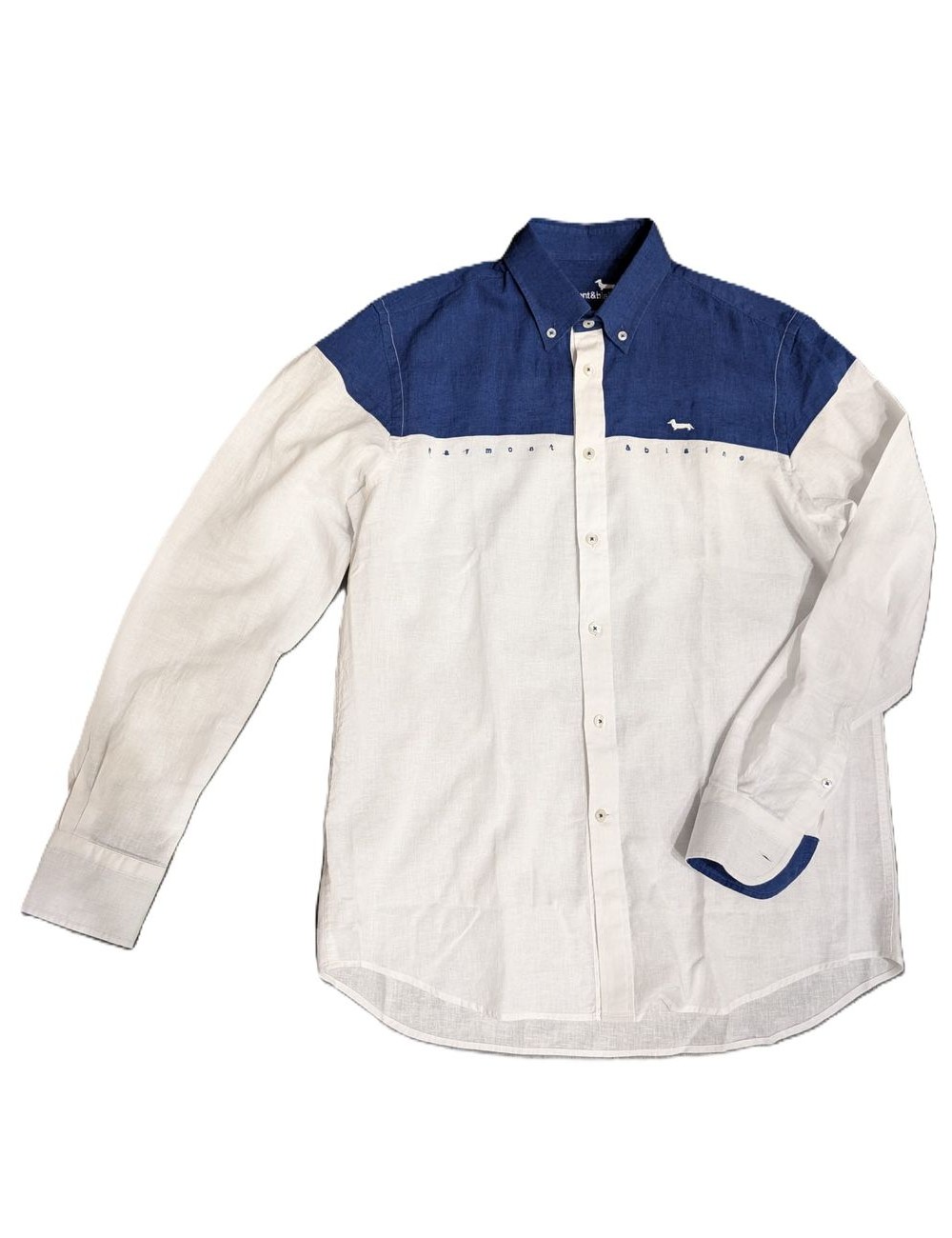 Camicia uomo in misto lino con dettaglio color block e ricamo logo regular fit CRN558011942M Harmont&Blaine