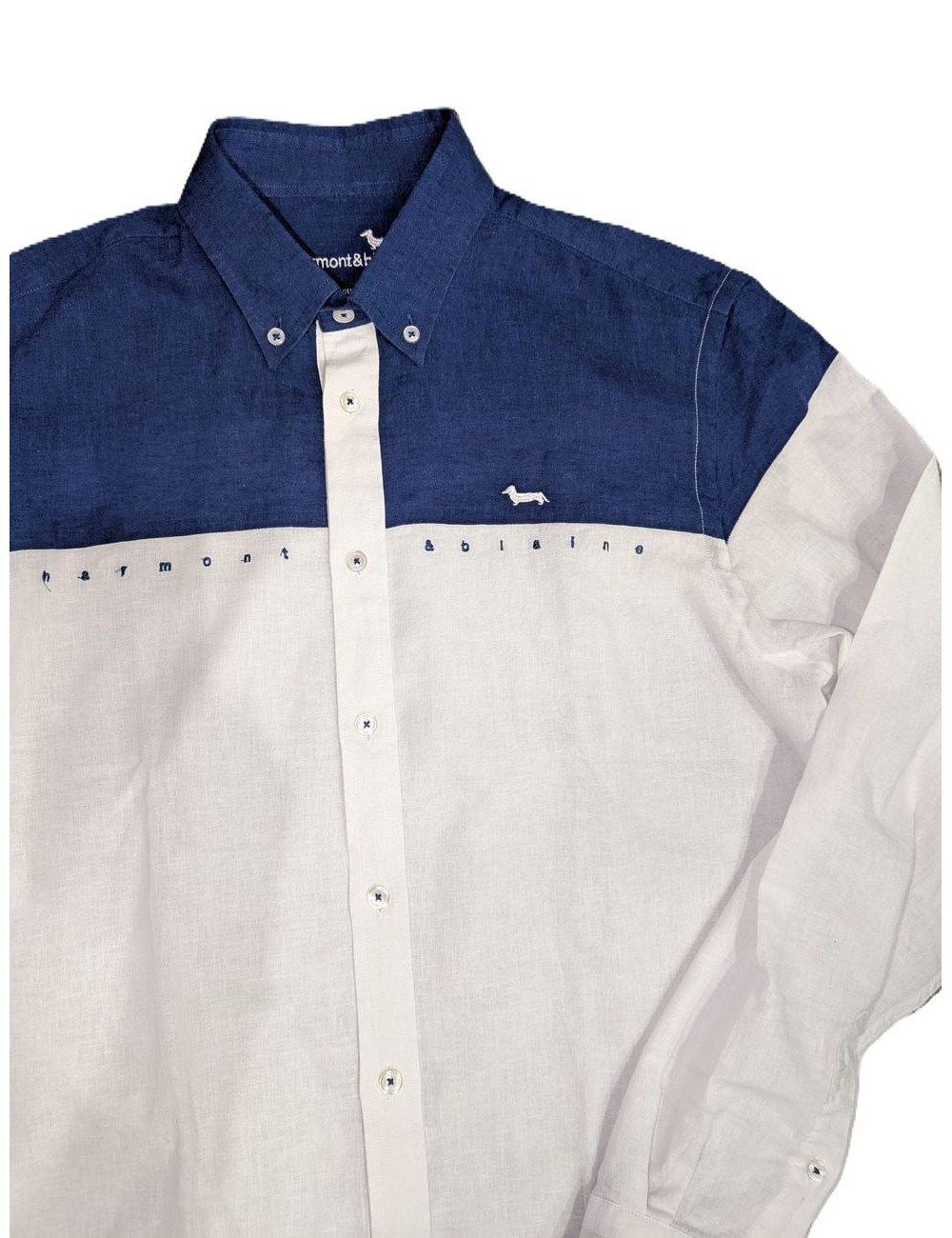 Camicia uomo in misto lino con dettaglio color block e ricamo logo regular fit CRN558011942M Harmont&Blaine