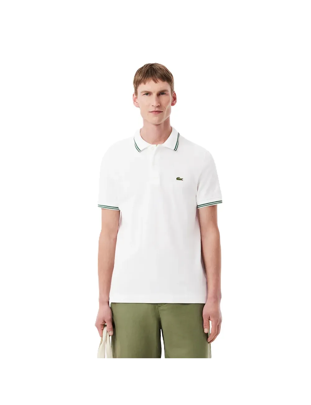 Polo uomo in piqué di cotone regular fit con bordino su colletto PH9875 Lacoste