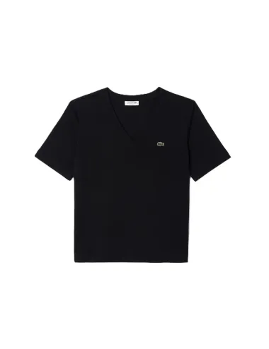 T-shirt donna in jersey di cotone scollo a V relaxed fit TF7300 Lacoste