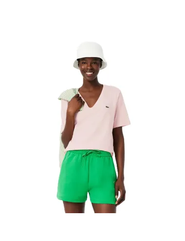 T-shirt donna in jersey di cotone scollo a V relaxed fit TF7300 Lacoste