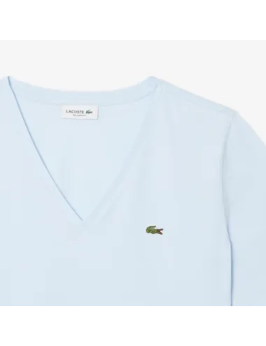 T-shirt donna in jersey di cotone scollo a V relaxed fit TF7300 Lacoste