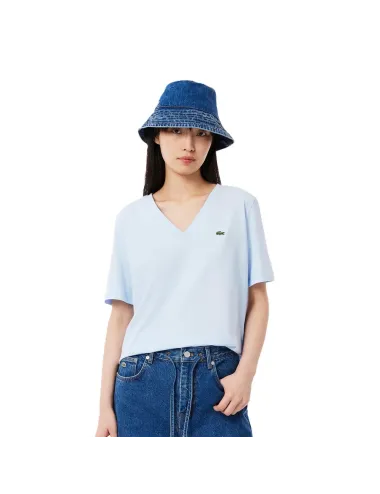 T-shirt donna in jersey di cotone scollo a V relaxed fit TF7300 Lacoste