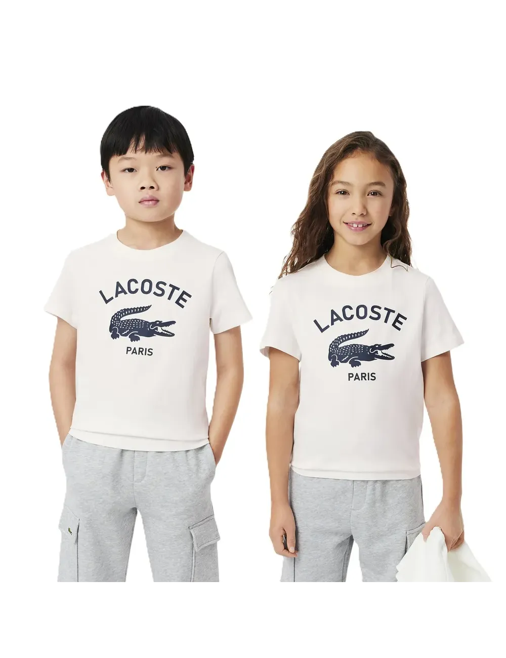 T-shirt bambini girocollo in jersey di cotone e maxi stampa logo TJ3003 Lacoste