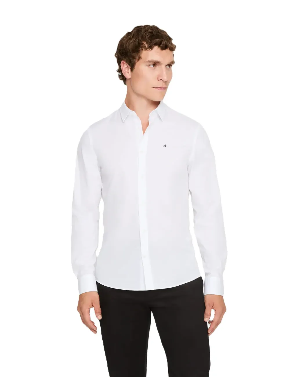 Camicia uomo slim fit in popeline di cotone elasticizzato con logo K10K110856 Calvin Klein