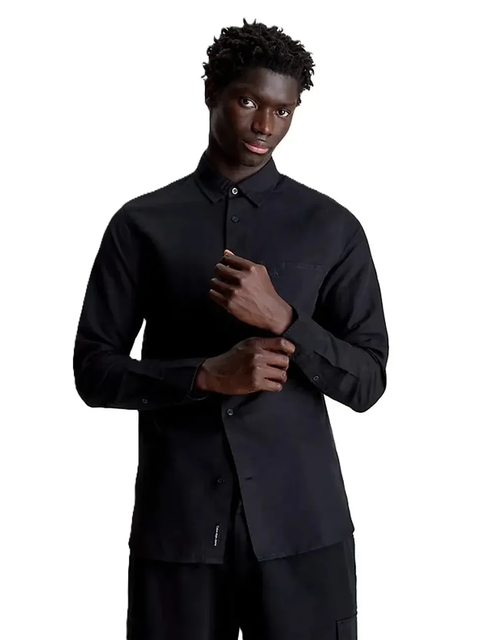 Camicia uomo a maniche lunghe in misto lino con tasca sul petto J30J325172 Calvin Klein