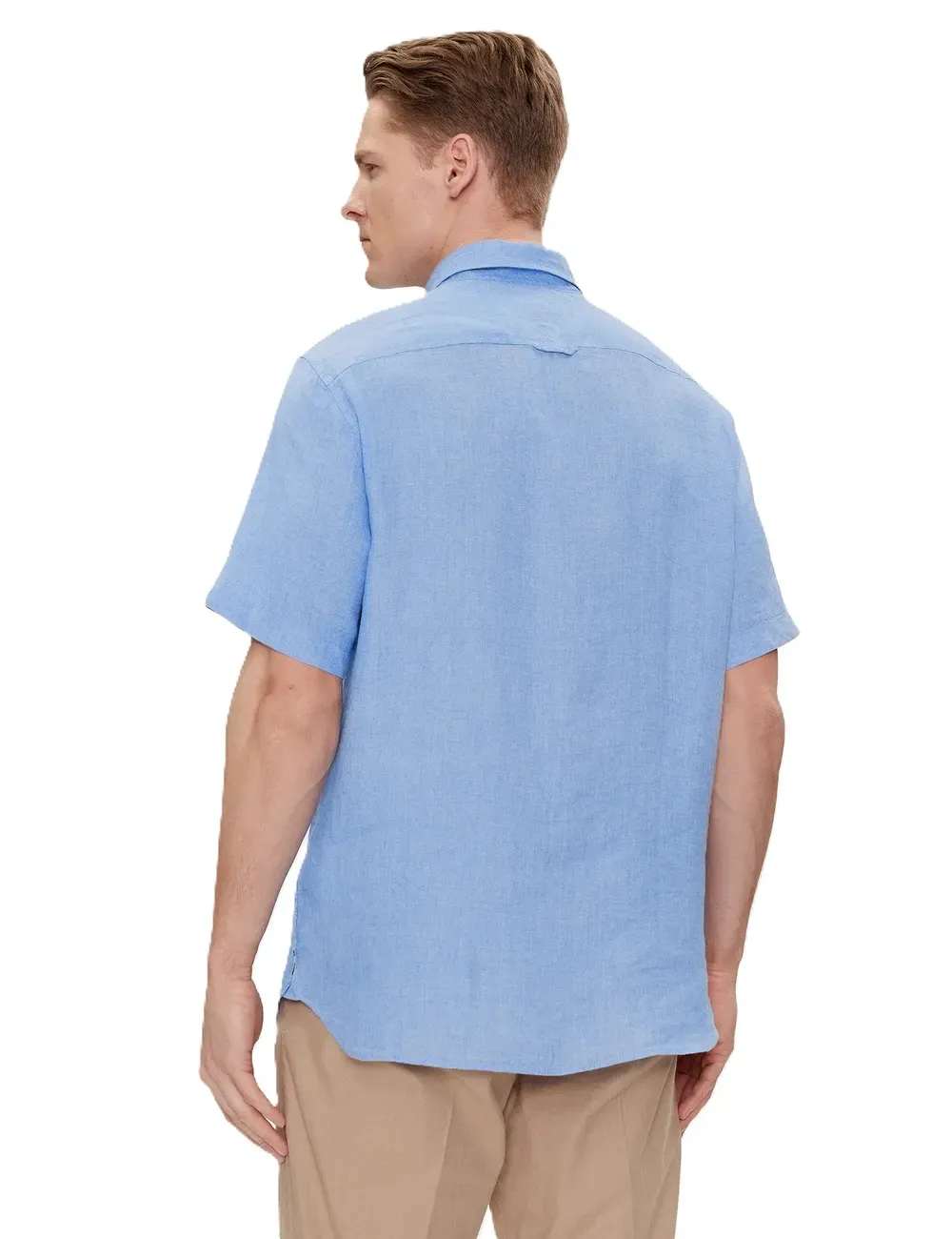 Camicia uomo maniche corte in lino regular fit con logo MW0MW35207 Tommy Hilfiger