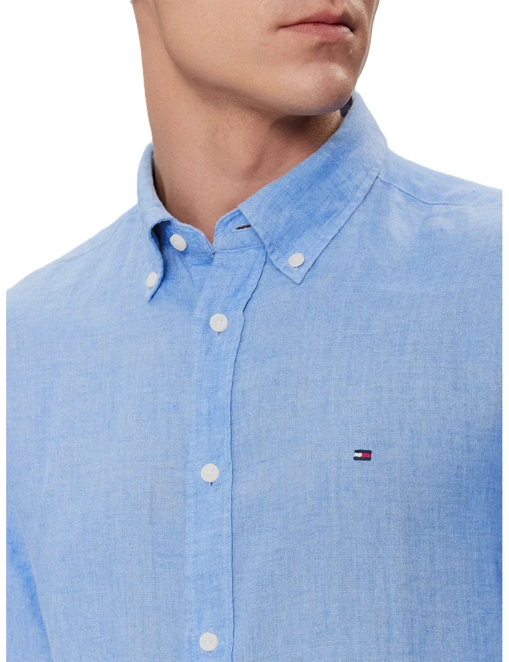 Camicia uomo maniche corte in lino regular fit con logo MW0MW35207 Tommy Hilfiger