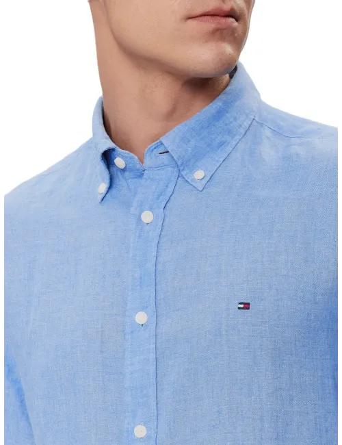 Camicia uomo maniche corte in lino regular fit con logo MW0MW35207 Tommy Hilfiger